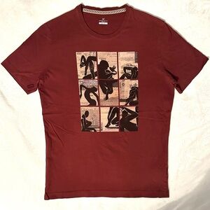 Arturo Calle AC Graphic T-Shirt Camiseta Slim Fit M Body Silhouette Art Burgundy